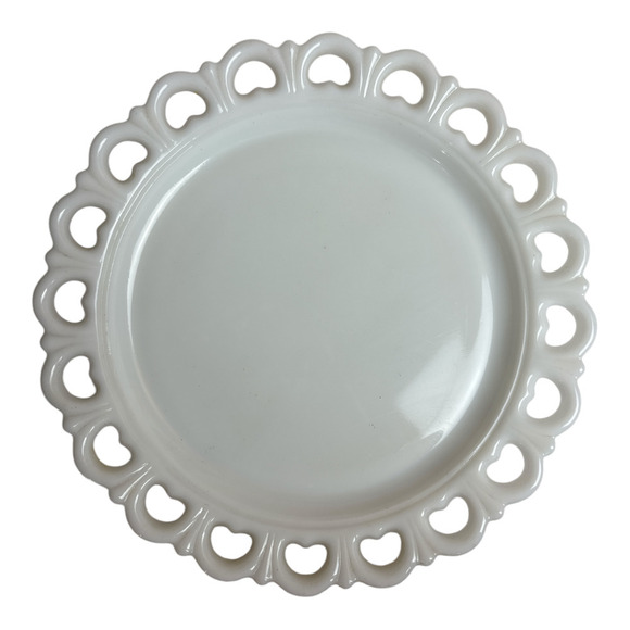 2 PC Anchor Hocking White Milk Glass Lace Edge Serving Plate & Bowl - Picture 5 of 11